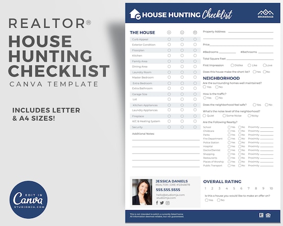 House Hunting Checklist | Real Estate Marketing Template | Home Buyer Guide | Home Buyer Packet | Real Estate Template | Canva | Printable