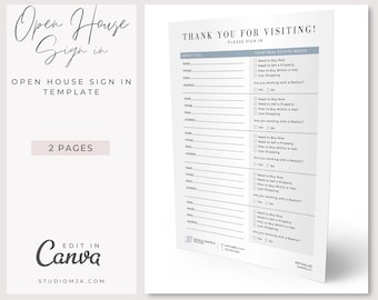 Open House Sign In Form | Open House SignIn| Canva Template | Real Estate Template