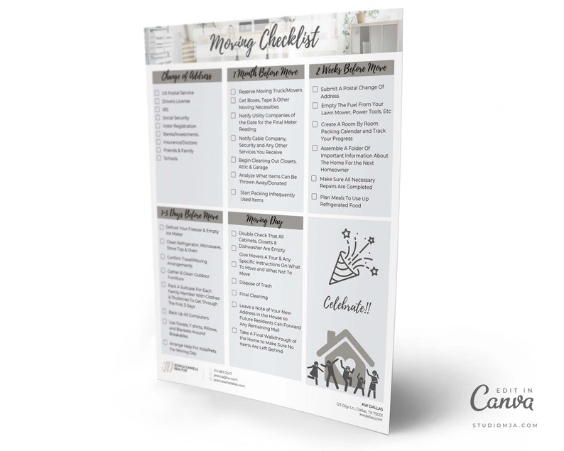 Real Estate Agent Template | Moving Guide Checklist Template | Canva Template | Realtor Digital Download Template image 2