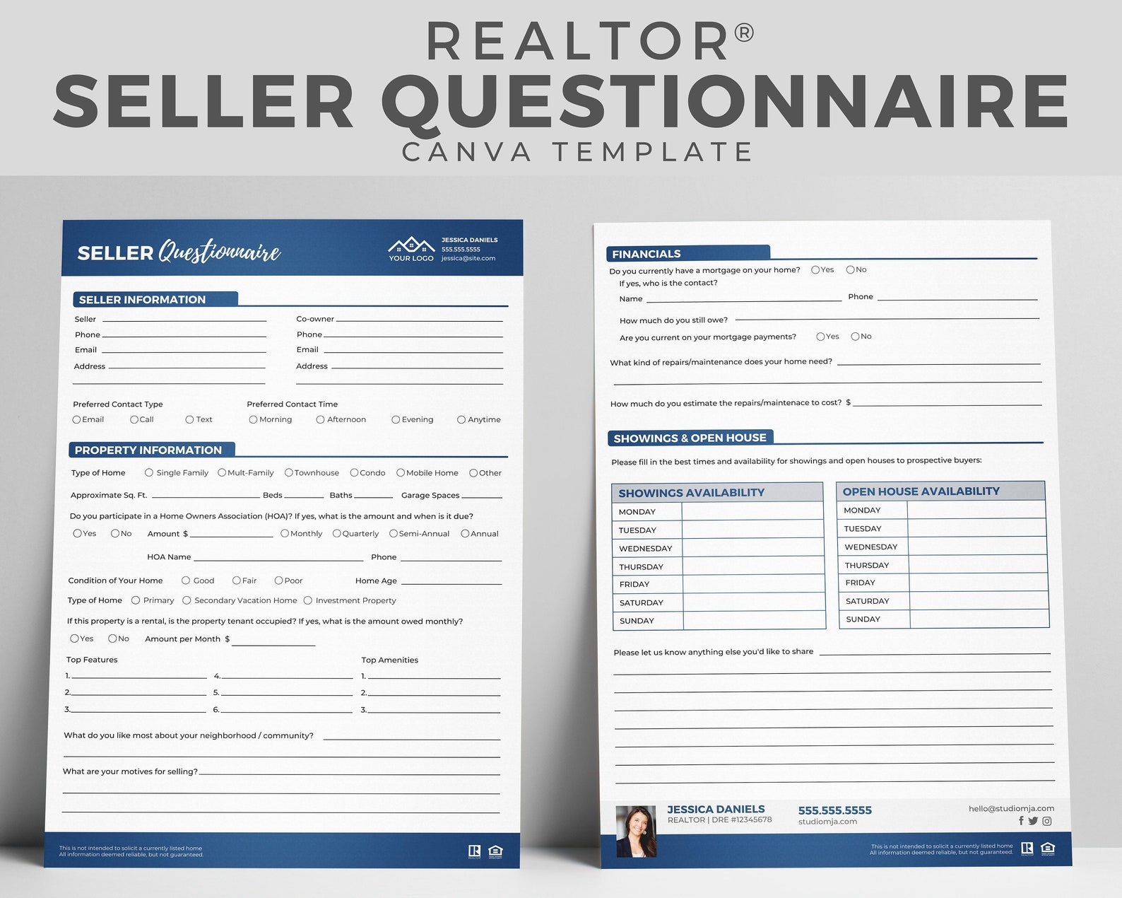 Real Estate Home Buyer's Questionnaire, Seller Questionnaire, Printable ...
