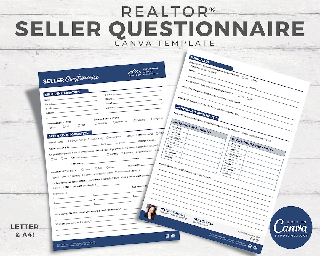 Real Estate Seller Questionnaire, Real Estate Marketing, Printable ...