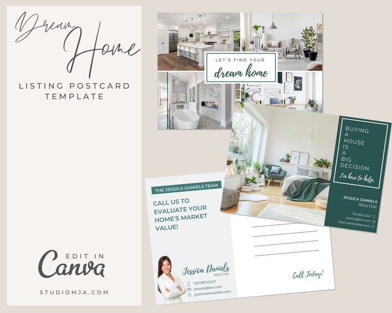 Real Estate Postcard Template Canva Template Real Estate Etsy