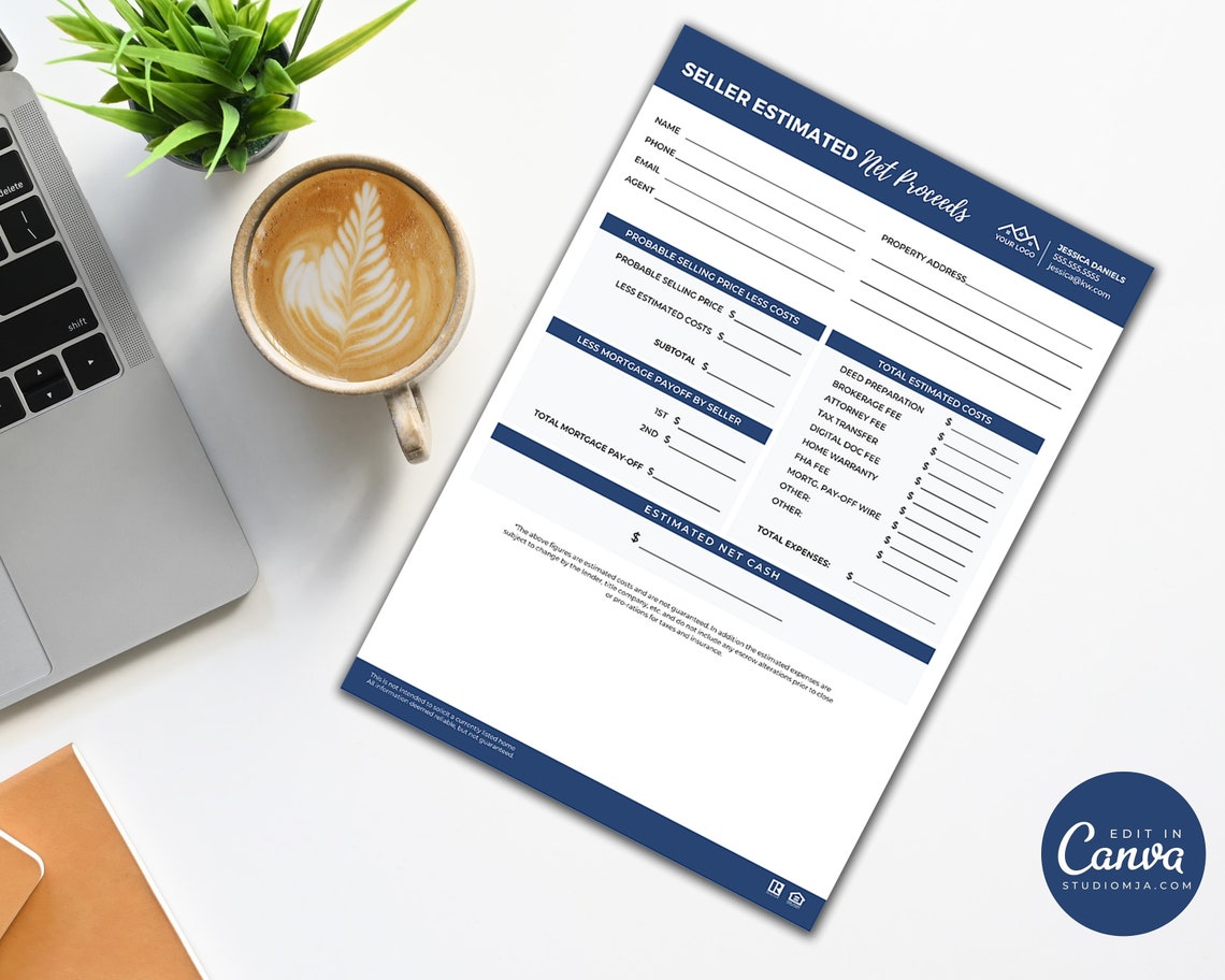 Real Estate Sellers Estimated Net Proceeds Sheet Real Estate Etsy