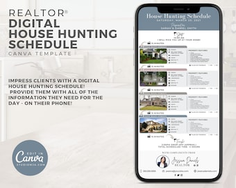 House Hunting Schedule | Real Estate Marketing Template | Home Buyer Guide | Home Buyer Packet | Real Estate Template | Canva | Download