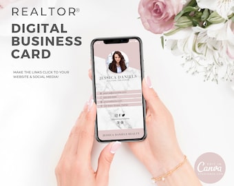 Real Estate Business Card Template | Digital Business Card | Canva | Real Estate Logo | Realtor Canva
