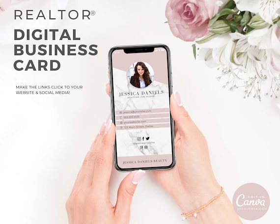 Real Estate Business Card Template | Digital Business Card | Canva | Real Estate Logo | Realtor Canva