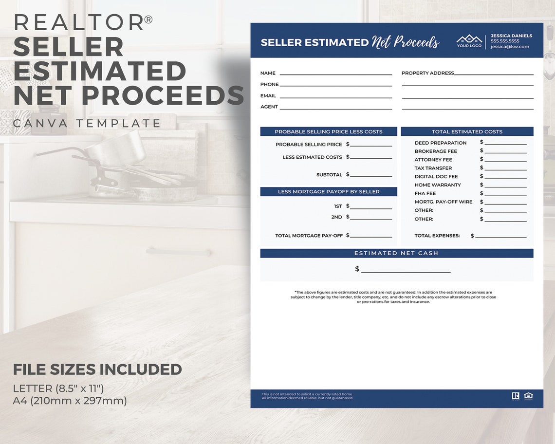 Real Estate Sellers Estimated Net Proceeds Sheet Real Estate Etsy