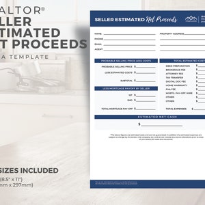 Real Estate Sellers Estimated Net Proceeds Sheet, Real Estate Marketing ...