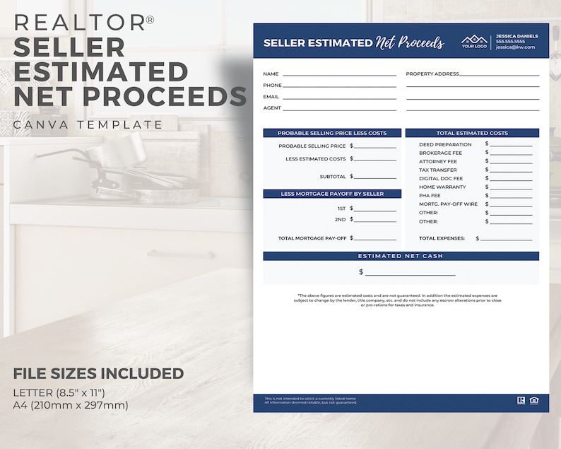 Real Estate Sellers Estimated Net Proceeds Sheet Real Estate Etsy
