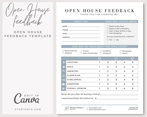 Open House Feedback Form Open House Signin Canva Template - Etsy
