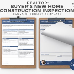 Real Estate Buyer New Construction Inspection Checklist, Real Estate Marketing, Printable Checklist, Buyer Packet, Canva Template, Realtor