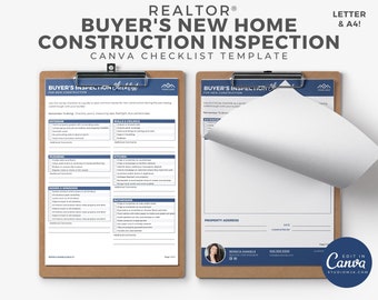 Real Estate Buyer New Construction Inspection Checklist, Real Estate Marketing, Printable Checklist, Buyer Packet, Canva Template, Realtor