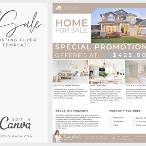 May include: A real estate flyer for a home for sale. The flyer features a photo of the home, a description of the property, and a list of features. The home is priced at $425,000. The flyer also includes the text "Special Promotion Offered At".