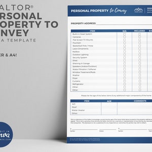 Real Estate Personal Property to Convey, Real Estate Marketing,Seller Guide, Real Estate, Template, Realtor Marketing, Printable, Canva