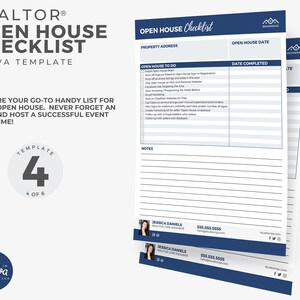 May include: A checklist template for real estate agents to use when hosting an open house. The checklist includes tasks such as preparing the house, marketing the event, and following up with potential buyers. The template is designed to help agents host successful open houses and generate leads.