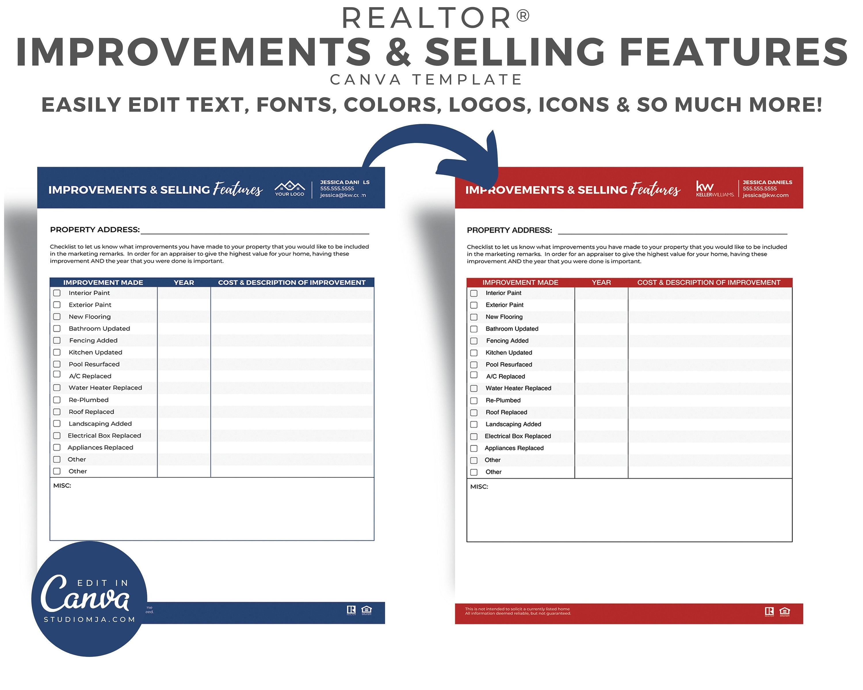 Real Estate Improvements and Selling Features Sheet Real Etsy UK