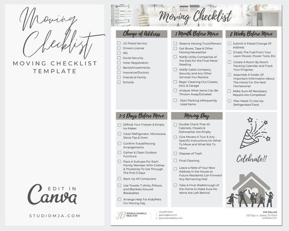 Real Estate Agent Template | Moving Guide Checklist Template | Canva Template | Realtor Digital Download Template