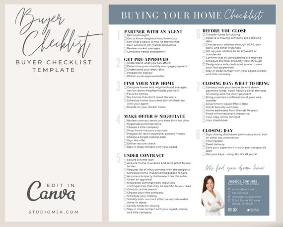 Real Estate Home Buyer's Checklist Real Estate Marketing - Etsy