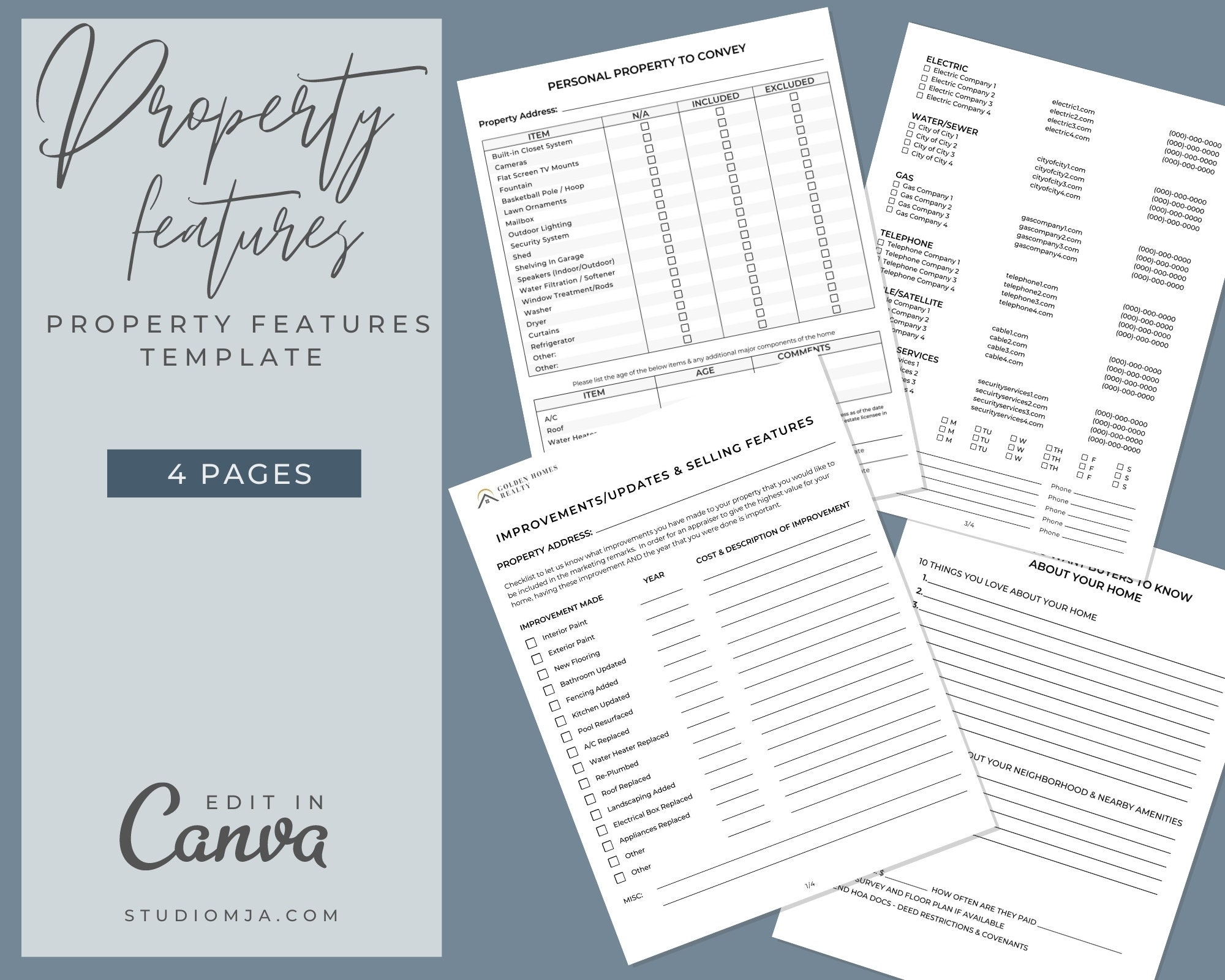 Real Estate Agent Template | Property Features Form Template | Canva Template | Realtor Digital Download Template | Realtor Form