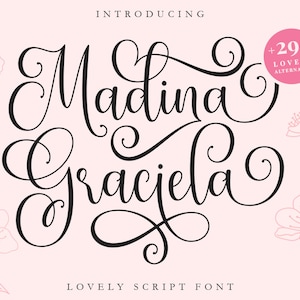 Madina Graciela - Moderne Romantische Kalligraphie, Schöne Schriftart, Schrift mit Herz, Schrift mit Schwänzen
