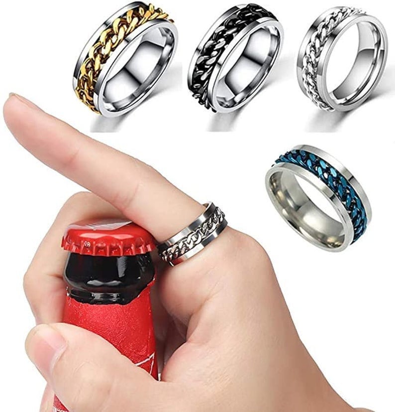 Corkscrew ring for men and women, rotating ring, gifts for men and wo…
