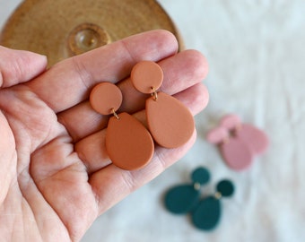 Embossed Lotus Jade and Gold Statement Polymer Clay Earrings for Spring Summer