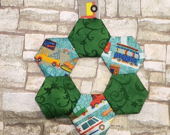 Cars, blue and green Hexagon Ornament, 5x5