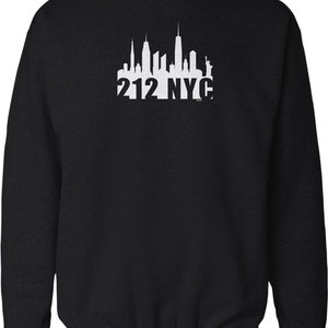 May include: Black sweatshirt with a white silhouette of the New York City skyline and the text "212 NYC".