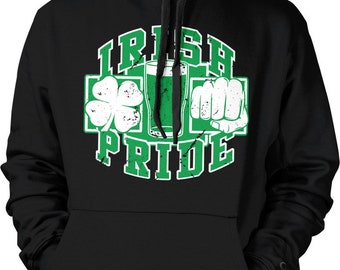 Irish Pride, St. Patrick's, Bare Knuckle Boxing, Four Leaf Irish Clover, Shamrock, Irish Beer Hooded Sweatshirt, HOOD_00145