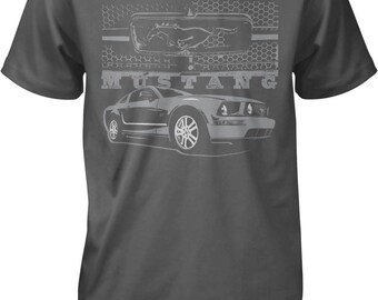 Ford Mustang and Grill, Pony Logo Grill Men's T-shirt, HOOD_01239