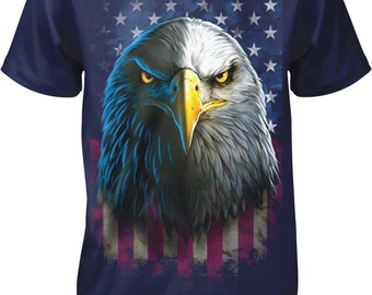 Eagle with Faded American Flag, Freedom, Sacrifice Men's T-shirt, HOOD_00290