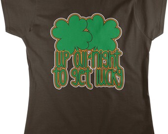 Up All Night to Get Lucky, Four Leaf Clover, St. Patrick's Morning After Women's T-shirt, HOOD_00104