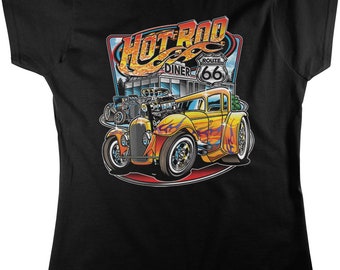 T-shirt Femme Noir V8 Hot Rod Vintage Années 50 - Neuf Avec étiquettes