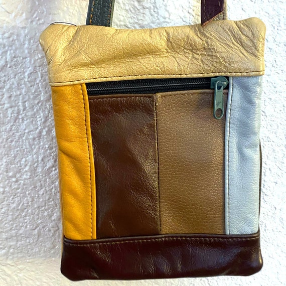 Vintage Leather Crossbody Bag 70s Patchwork Patte… - image 3
