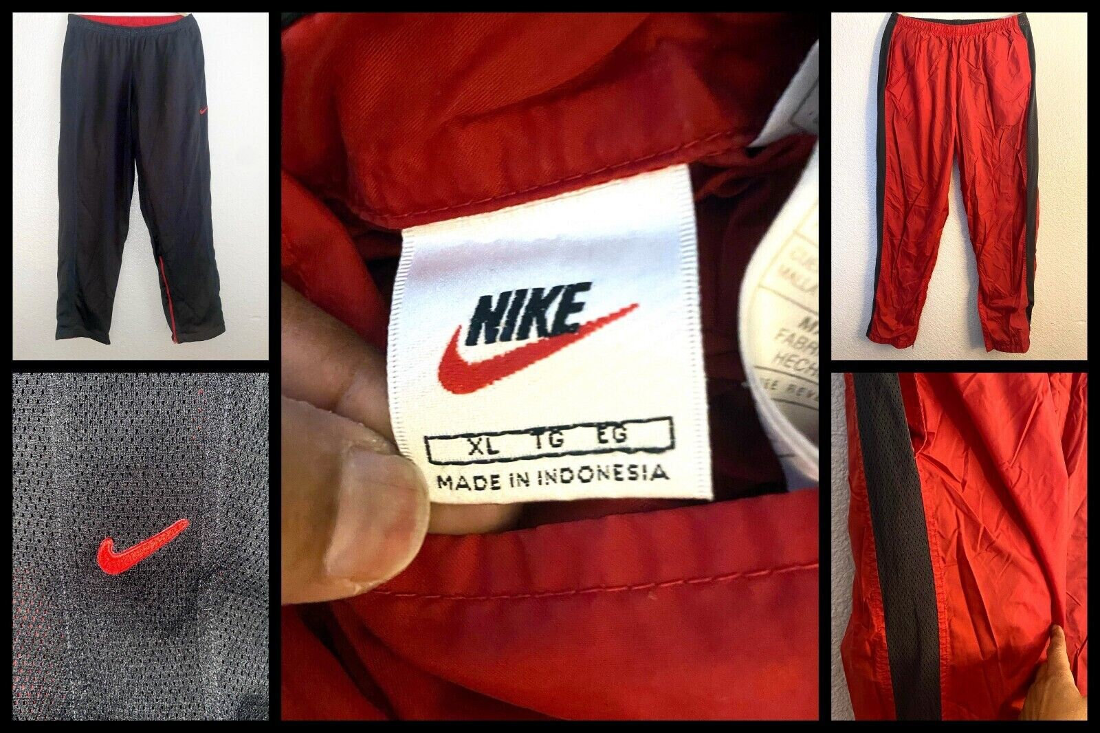 Vintage Y2K 90s Nike Label Navy Red Tracksuit Bottoms Joggers Track Pants