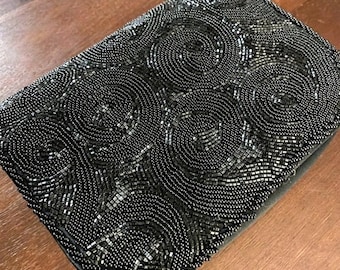 Vintage Black Beaded Evening Purse Clutch Handbag - Patent 4021891