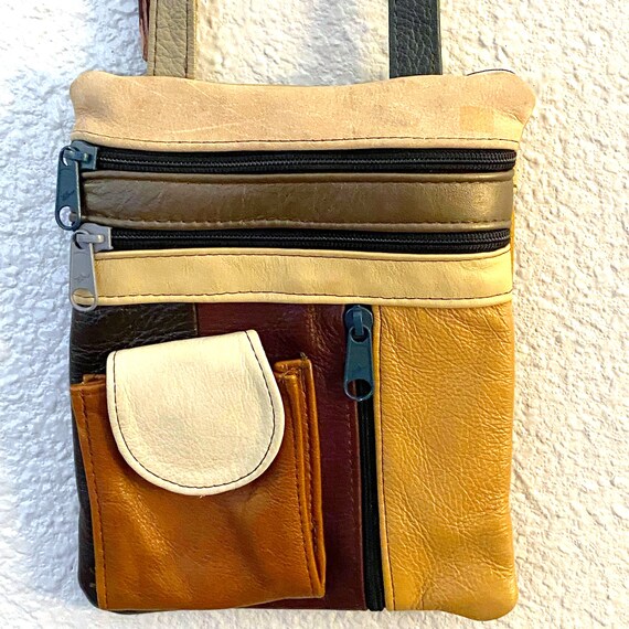 Vintage Leather Crossbody Bag 70s Patchwork Patte… - image 2