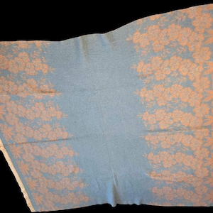 Vintage Esmond Blanket Two Sided 1950s Wool Pink Blue Satin Trim 88 x 78&quot;