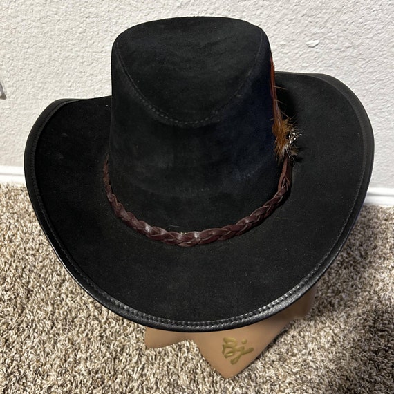 Vintage Winfield Cover Co Leather Cowboy Hat Blac… - image 3