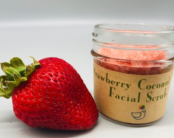 Gommage du visage – Gommage du visage à la fraise et au lait de coco. Gommage visage hydratant et anti-âge. Soin du visage au sucre aux agrumes et au lait de coco.