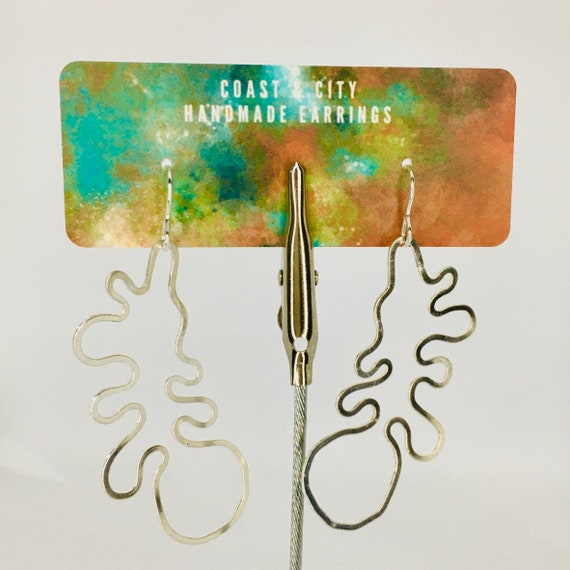 Hammered Sterling Silver Seaweed 1 Outline Drop Earrings