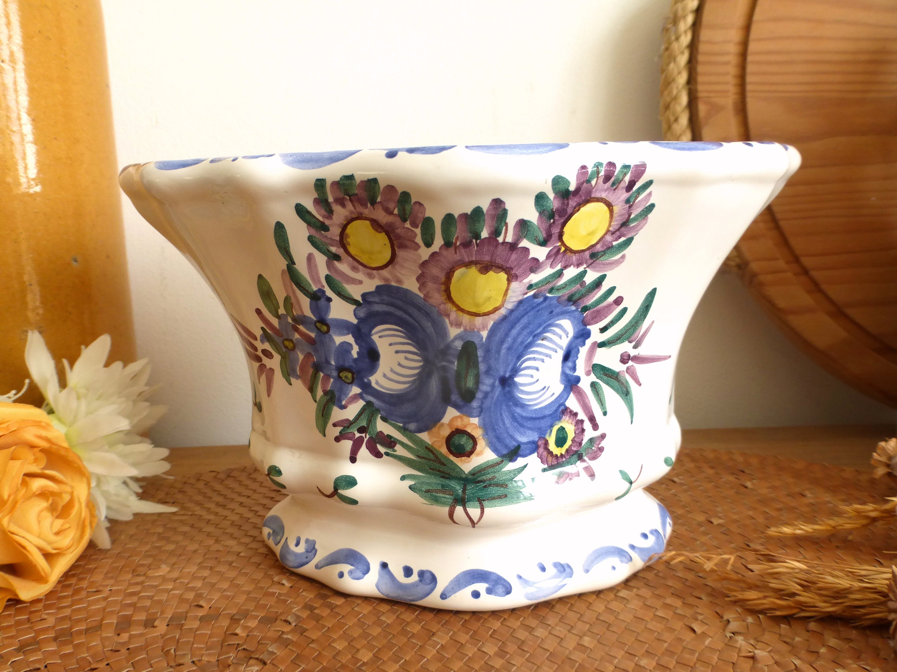 Gorgeous French Vintage Handmade & Hand-painted Floral Ceramic