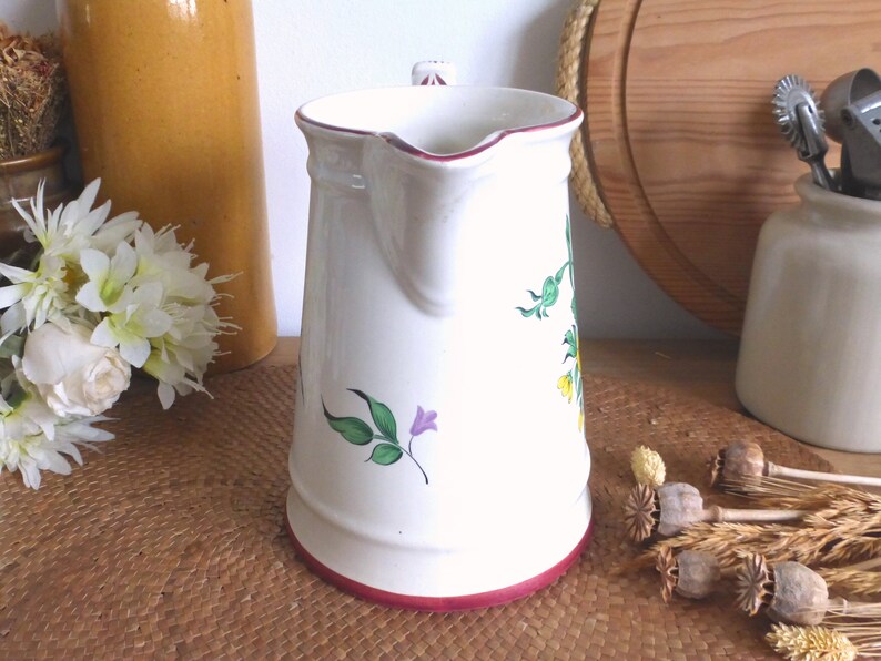 Charming French vintage KG LUNEVILLE / St Clément Old Strasbourg floral pitcher jug pink accents rustic farmhouse shabby chic image 3