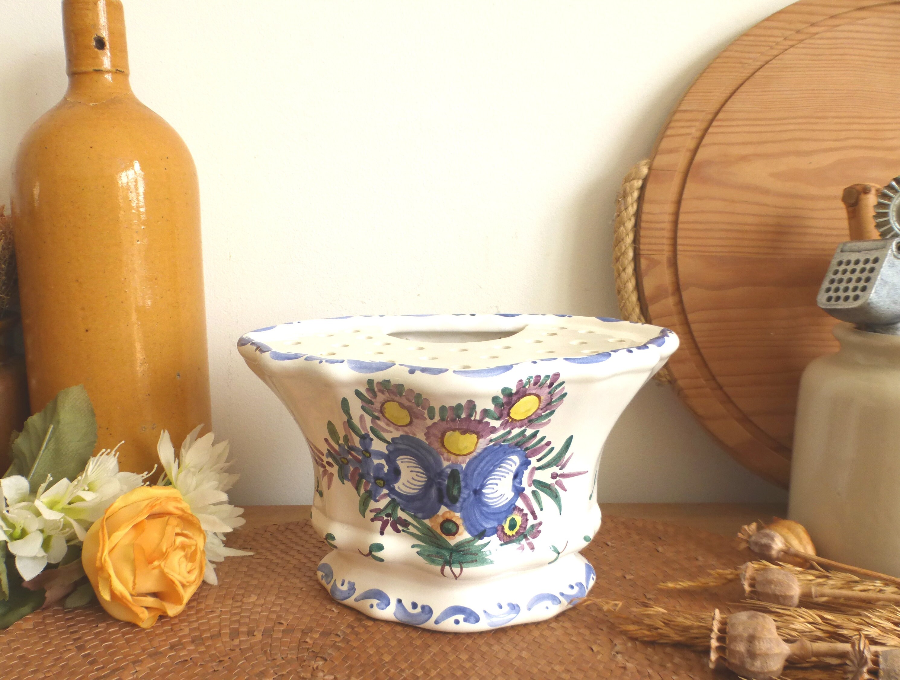 Gorgeous French Vintage Handmade & Hand-painted Floral Ceramic