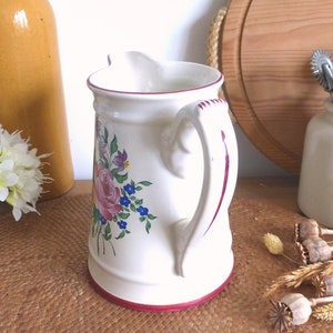 Charming French vintage KG LUNEVILLE / St Clément Old Strasbourg floral pitcher jug pink accents rustic farmhouse shabby chic image 2