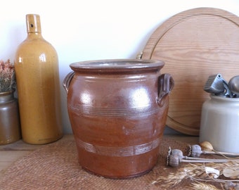 Vintage French handmade brown earthenware stoneware confit pot jar crock – rustic farmhouse