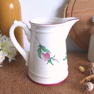 Charming French vintage KG LUNEVILLE / St Clément Old Strasbourg floral pitcher jug pink accents rustic farmhouse shabby chic image 4