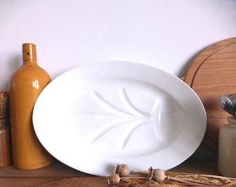 Fabulous French antique large white ironstone oval asparagus dish – serving plate - meat platter – 19C shabby château chic