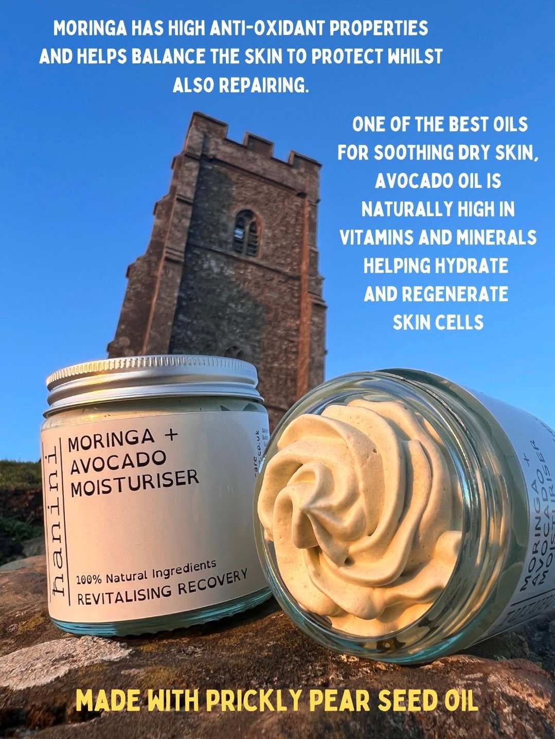 Moringa + Avocado Whipped Body Butter Moisturiser *100% Natural* Made with Infused Prickly Pear Oil Skincare Plant Derived Oils