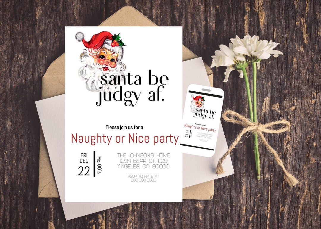 Funny Christmas Party Invitation, Naughty or Nice Party Invitation
